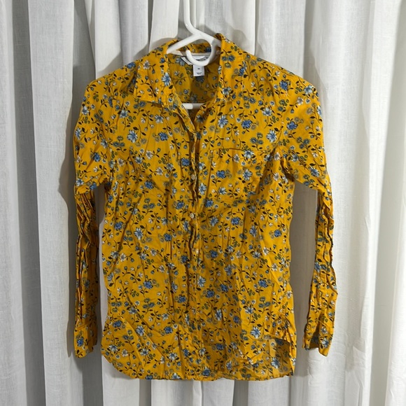 Tops - Women’s Long Sleeve Mustard Yellow Floral Button Down Top size XS